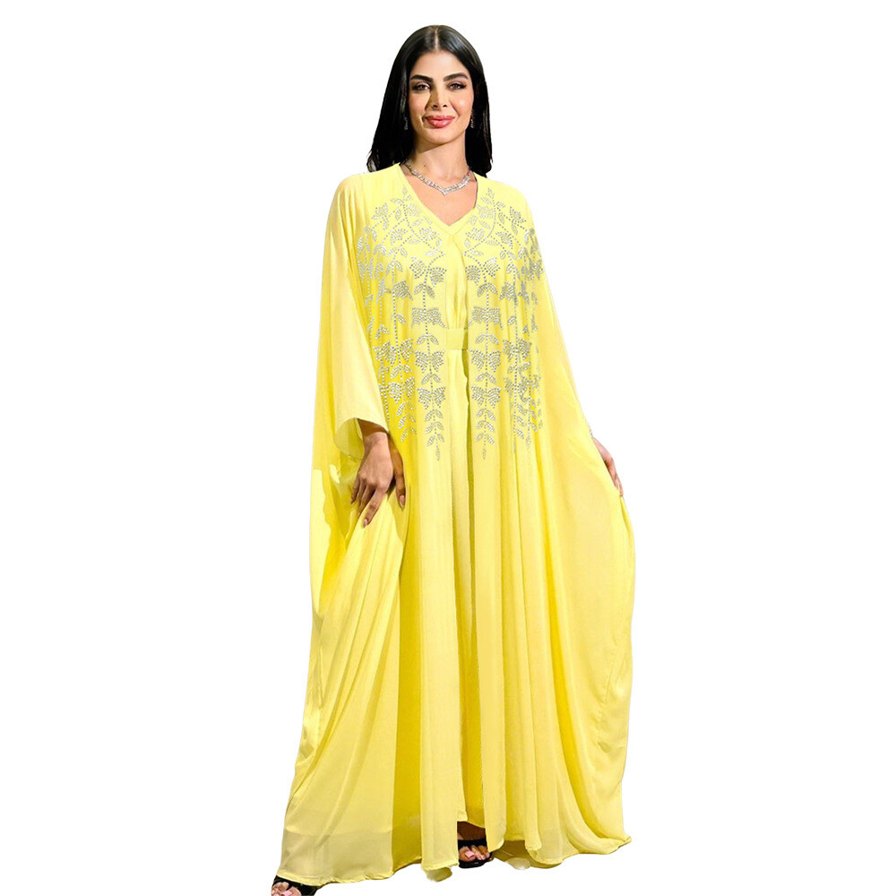 2Pcs Sets Long Dress Muslim Women Maxi Robe Open Abaya Kaftan Kimono Moroccan - Picture 25 of 27