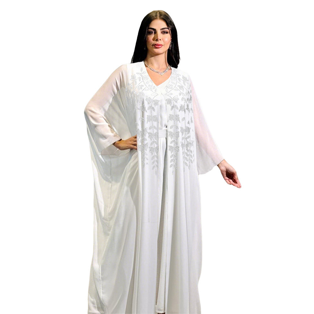 2Pcs Sets Long Dress Muslim Women Maxi Robe Open Abaya Kaftan Kimono Moroccan - Picture 26 of 27
