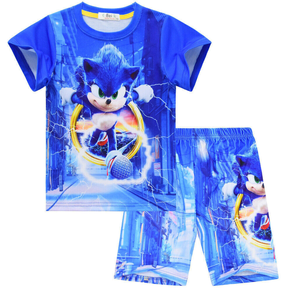 Sonic the Hedgehog Sleepwear Set Tops Shorts Boy Girls Summer Kids Outfits Pjs - Picture 25 of 29