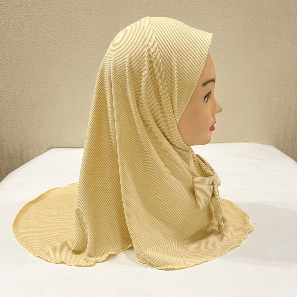 2-6 Years Old Eid Girl Hijabs Cap Muslim Bowknot Scarf Islam Pray Hijabs Hat - Picture 19 of 35