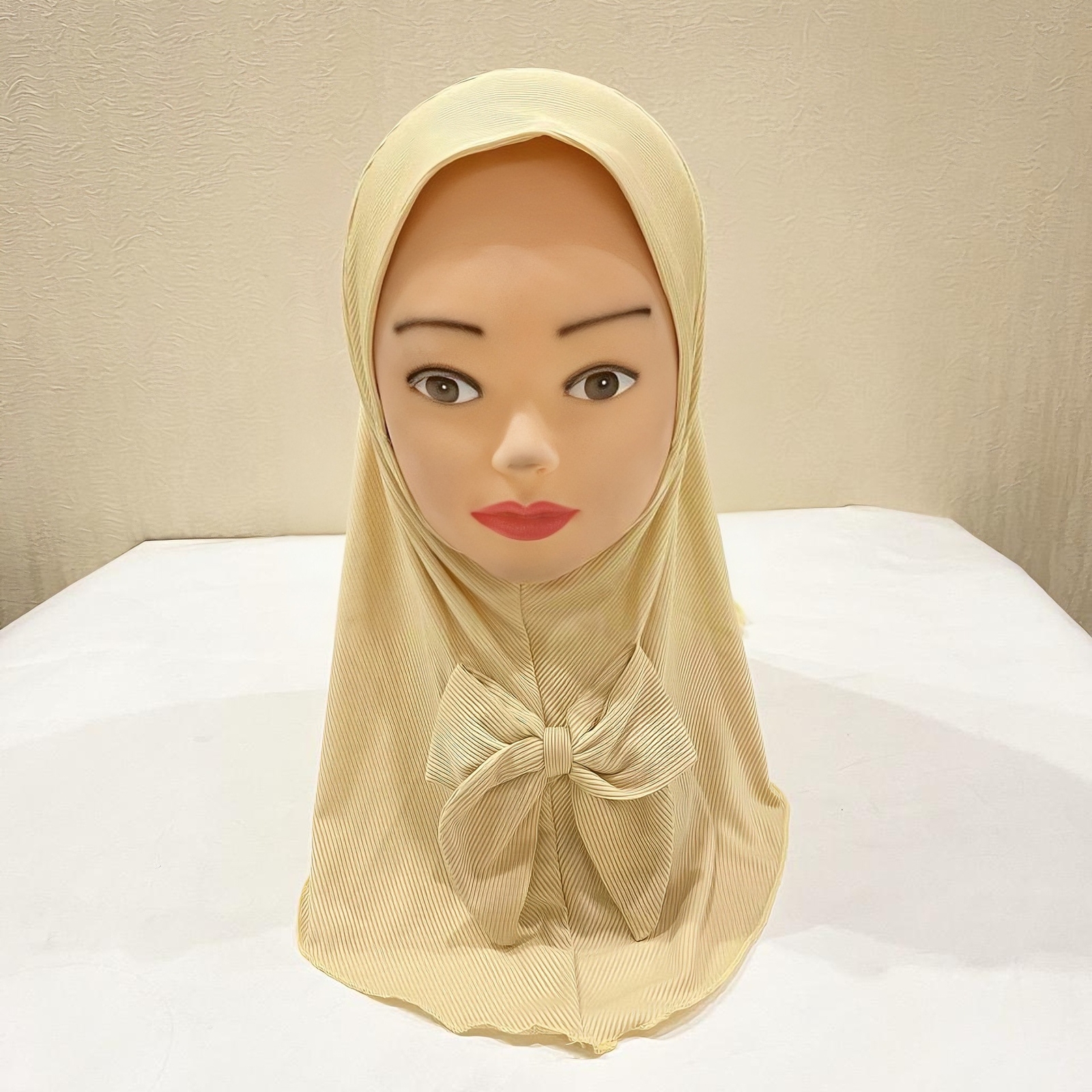 2-6 Years Old Eid Girl Hijabs Cap Muslim Bowknot Scarf Islam Pray Hijabs Hat - Picture 20 of 35