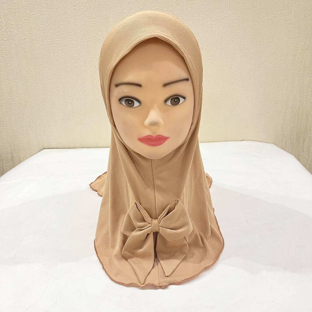 2-6 Years Old Eid Girl Hijabs Cap Muslim Bowknot Scarf Islam Pray Hijabs Hat - Picture 25 of 35
