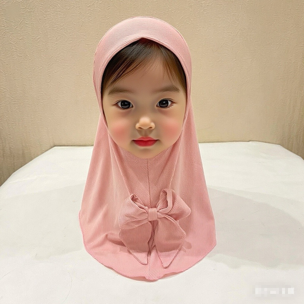 2-6 Years Old Eid Girl Hijabs Cap Muslim Bowknot Scarf Islam Pray Hijabs Hat - Picture 33 of 35