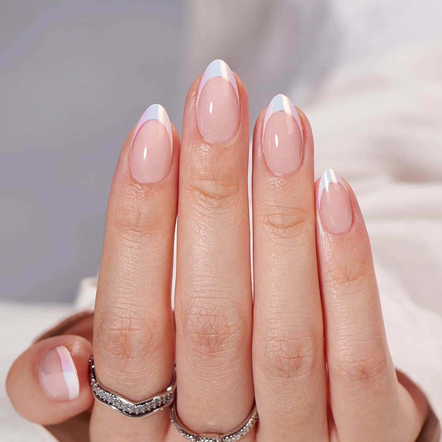 Short Almond White Press On Nails Soft Gel Reusable Glue on Nails 16 Sizes Kit