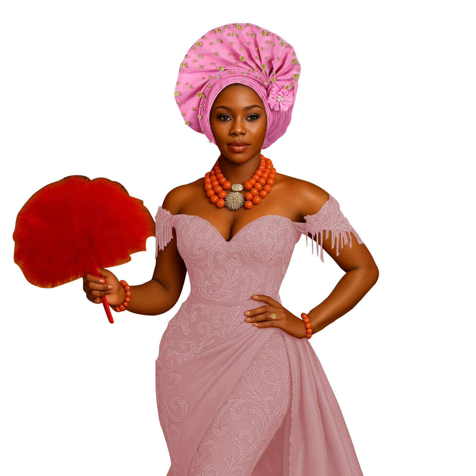 Auto Gele Headtie Nigerian Women African Wedding Party Hat Aso Oke Headwear Arab - Picture 22 of 28