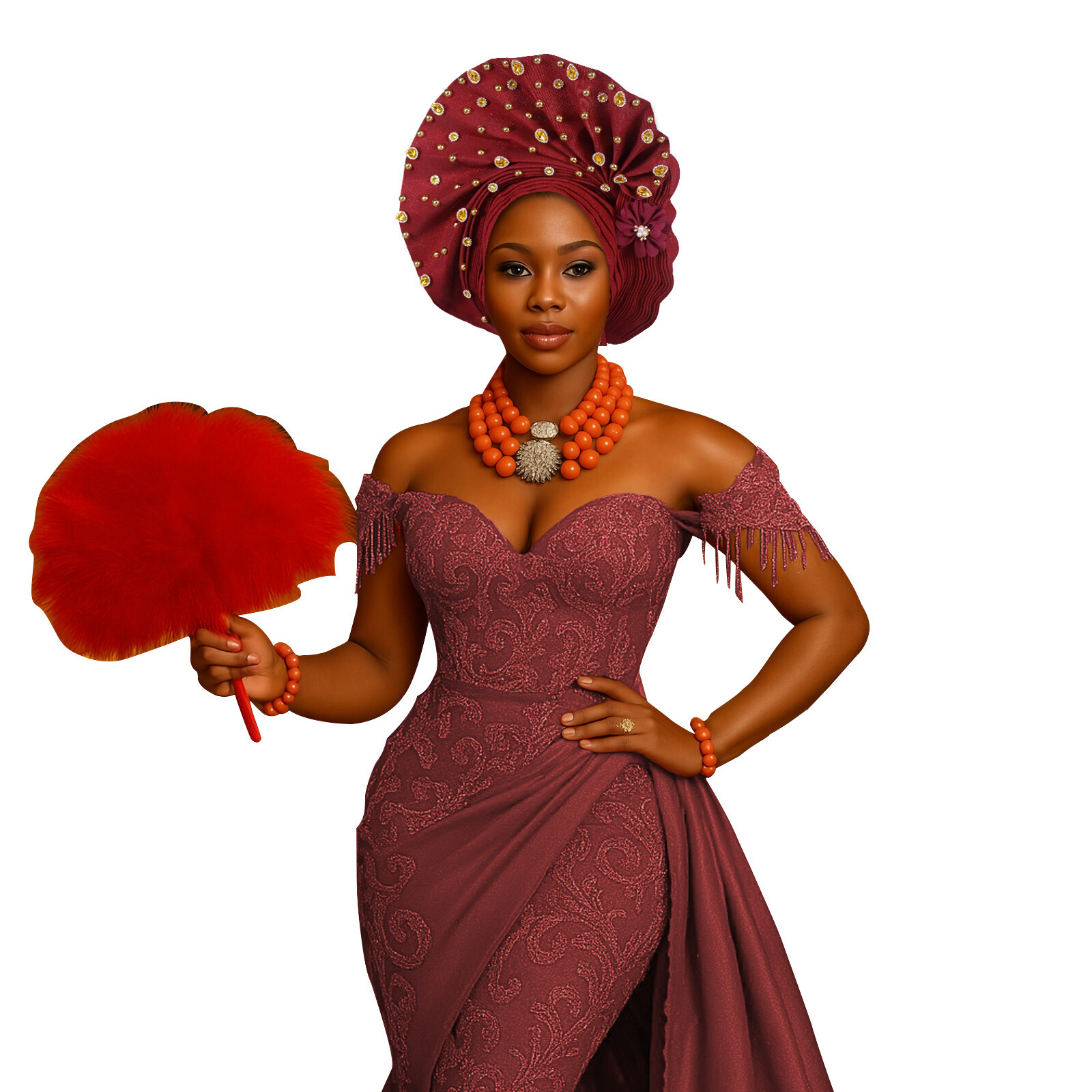 Auto Gele Headtie Nigerian Women African Wedding Party Hat Aso Oke Headwear Arab - Picture 25 of 28