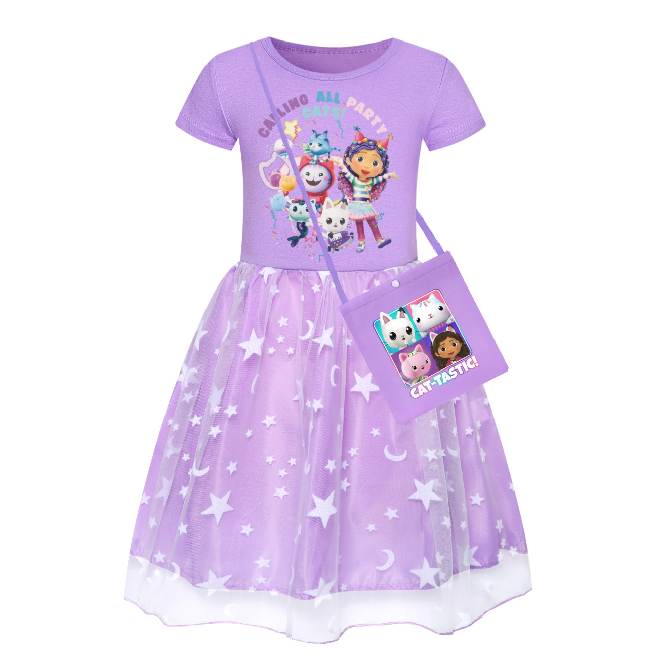 Kids Girls GABBY'S DOLLHOUSE Dress Rainbow Star Princess Party Fancy Dress
