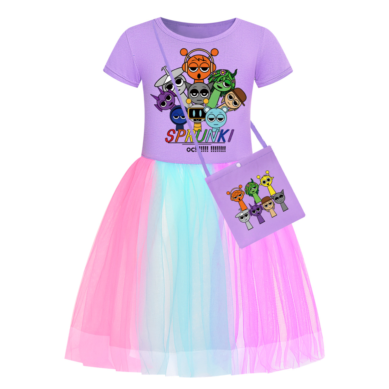 Girls Sprunki Costume Dress Rainbow Stars Tutu Skirts Birthday Party Fancy Dress - Picture 7 of 15