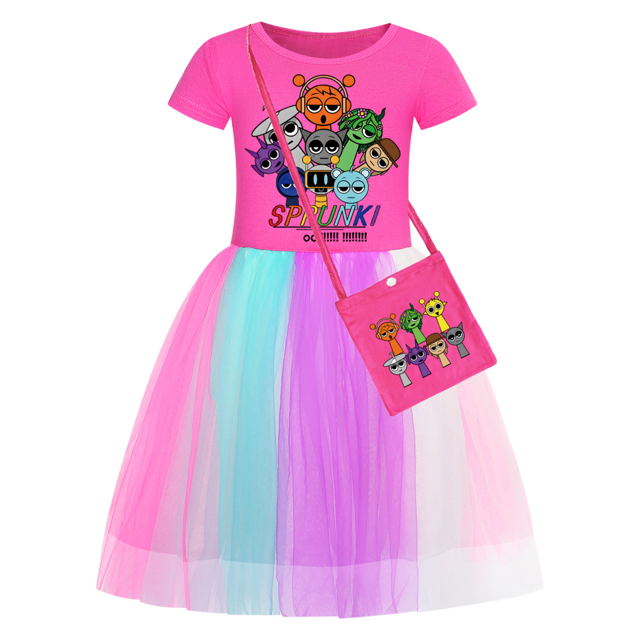 Girls Sprunki Costume Dress Rainbow Stars Tutu Skirts Birthday Party Fancy Dress - Picture 8 of 15