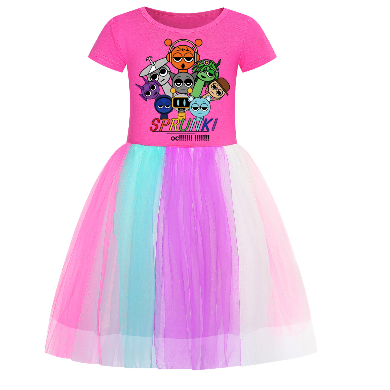 Girls Sprunki Costume Dress Rainbow Stars Tutu Skirts Birthday Party Fancy Dress - Picture 14 of 15