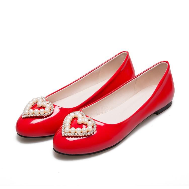 Big US4-US15 Womens Beads Slip On Patent Leather Flats Comfort Round Toe Loafer