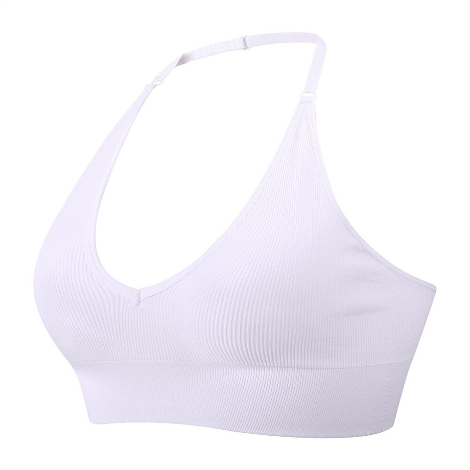 Deep V Sexy Triangle Cup Seamless Sports Bra Halter Neck Adjustable Underwear UK