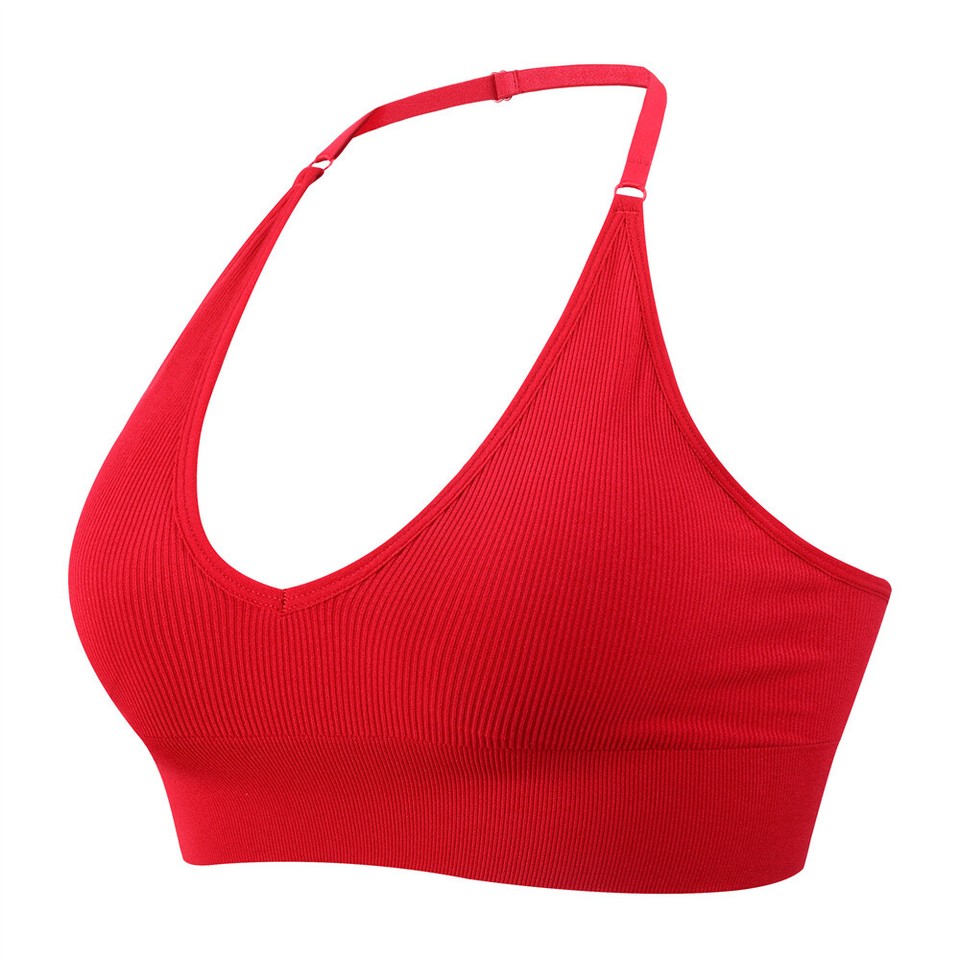 Deep V Sexy Triangle Cup Seamless Sports Bra Halter Neck Adjustable Underwear UK