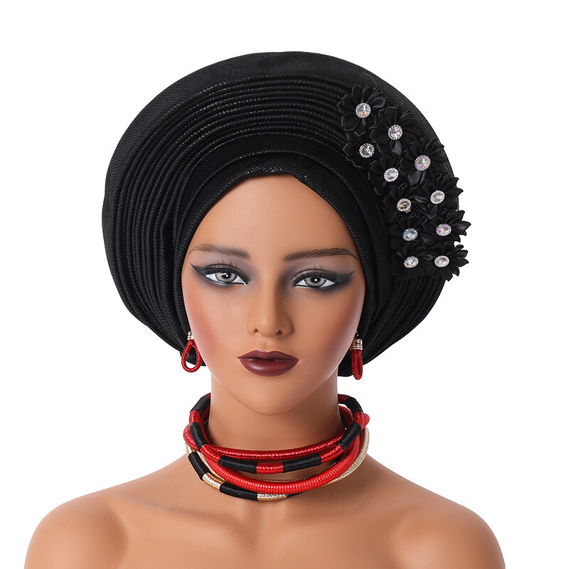 Gorra de hiyab africana para mujer Aso Oke Gele sombrero automático boda gorro cabeza envolvente - Imagen 21 de 89