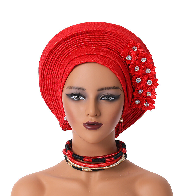 Gorra de hiyab africana para mujer Aso Oke Gele sombrero automático boda gorro cabeza envolvente - Imagen 23 de 89