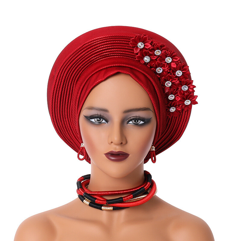 Gorra de hiyab africana para mujer Aso Oke Gele sombrero automático boda gorro cabeza envolvente - Imagen 26 de 89