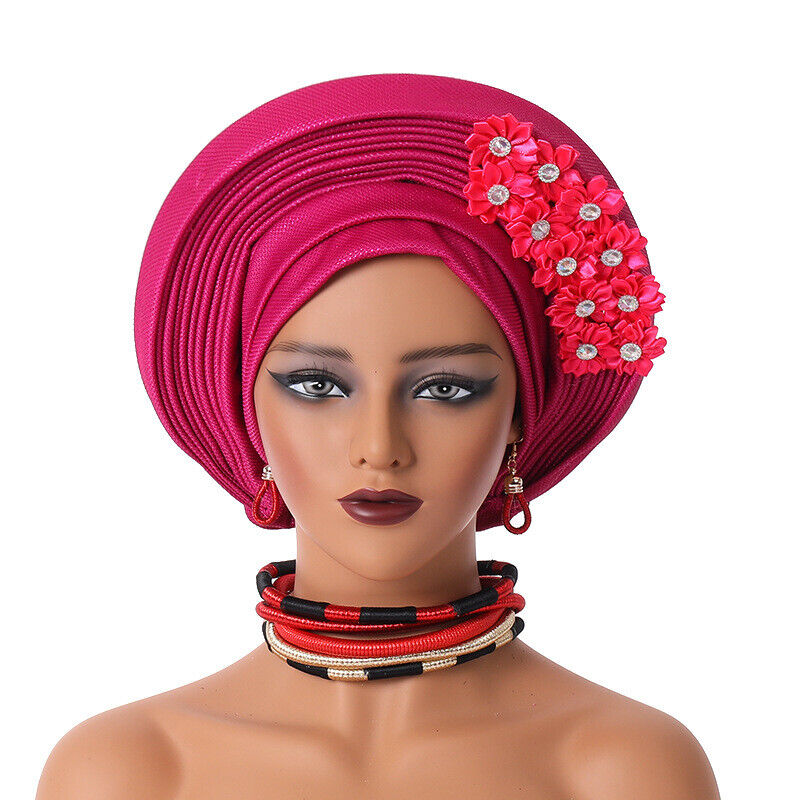 Gorra de hiyab africana para mujer Aso Oke Gele sombrero automático boda gorro cabeza envolvente - Imagen 28 de 89