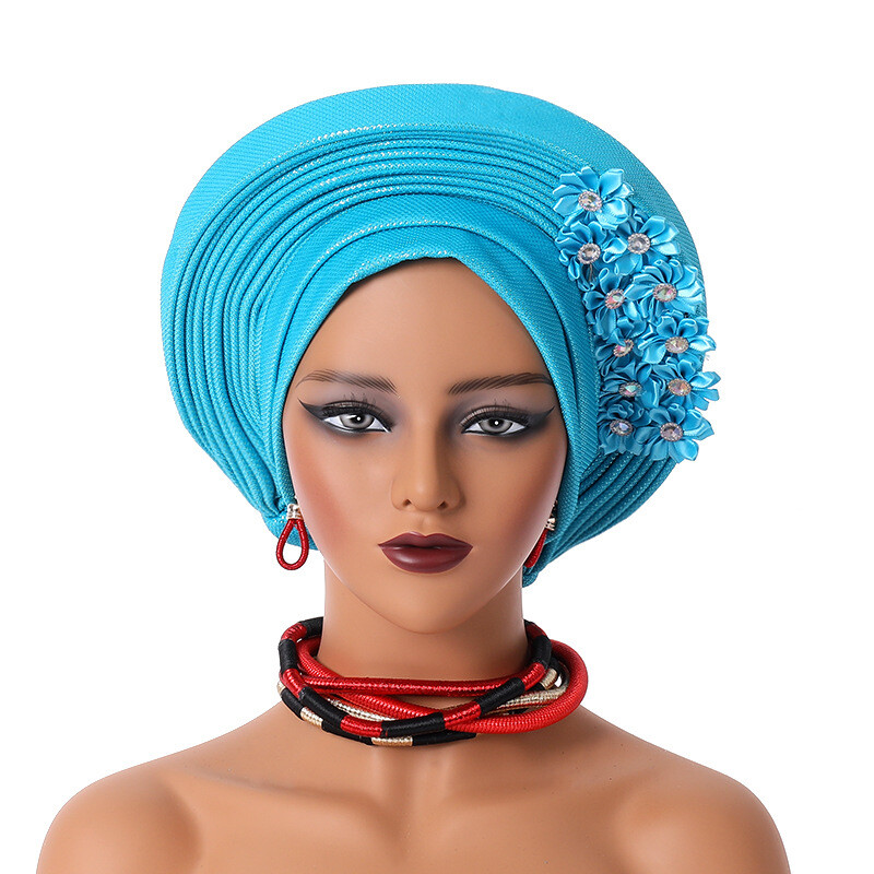 Gorra de hiyab africana para mujer Aso Oke Gele sombrero automático boda gorro cabeza envolvente - Imagen 30 de 89