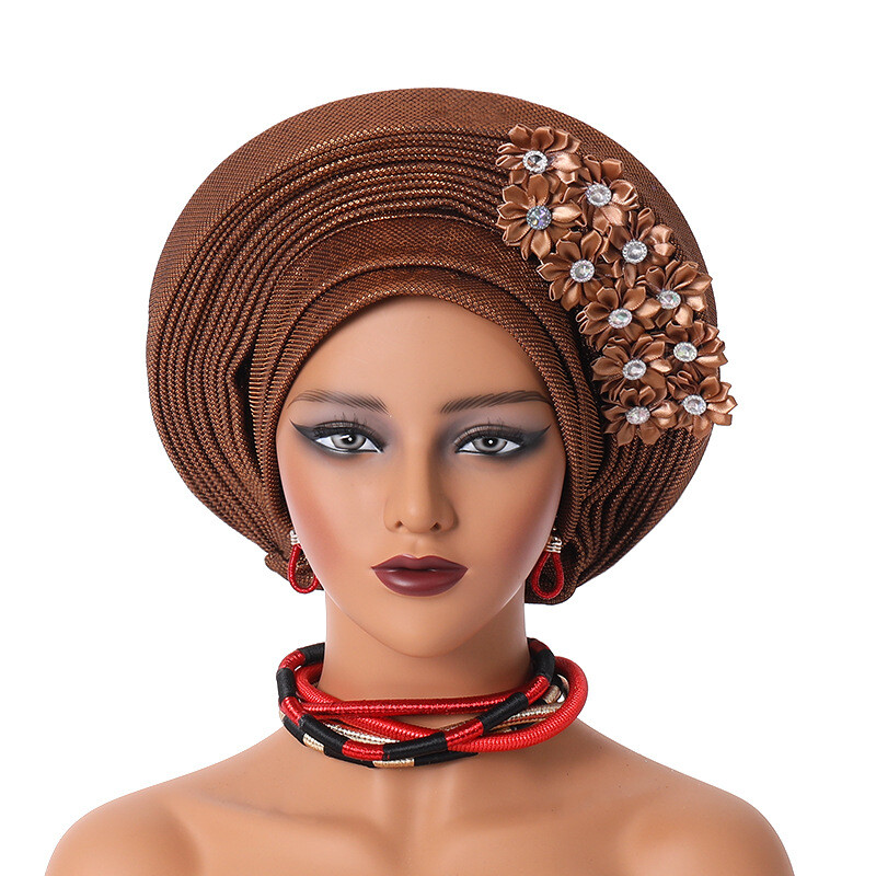 Gorra de hiyab africana para mujer Aso Oke Gele sombrero automático boda gorro cabeza envolvente - Imagen 32 de 89