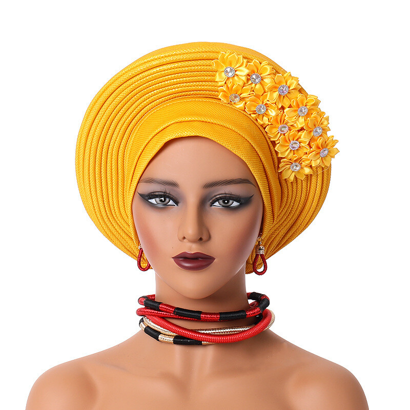 Gorra de hiyab africana para mujer Aso Oke Gele sombrero automático boda gorro cabeza envolvente - Imagen 33 de 89