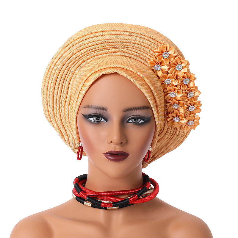 Gorra de hiyab africana para mujer Aso Oke Gele sombrero automático boda gorro cabeza envolvente - Imagen 35 de 89