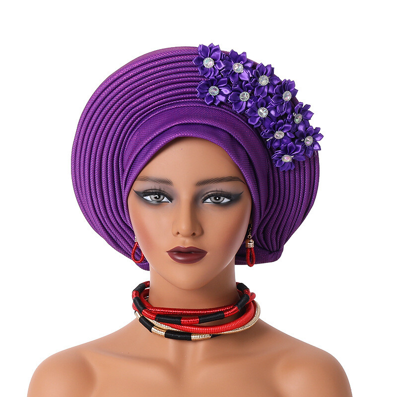 Gorra de hiyab africana para mujer Aso Oke Gele sombrero automático boda gorro cabeza envolvente - Imagen 36 de 89