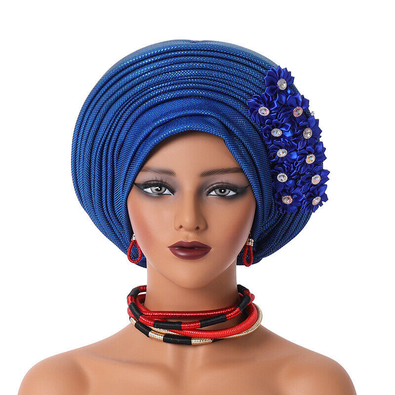 Gorra de hiyab africana para mujer Aso Oke Gele sombrero automático boda gorro cabeza envolvente - Imagen 37 de 89