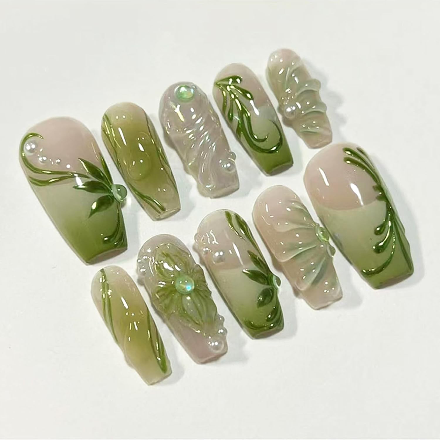 24Pcs 4th of July Press on Nails Medium Almond Full Cover Acrylic Glue On