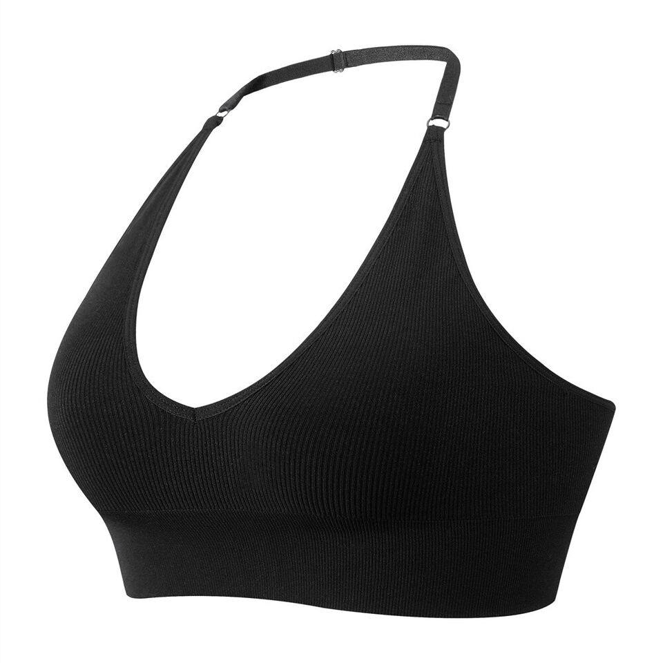 Deep V Sexy Triangle Cup Seamless Sports Bra Halter Neck Adjustable Underwear UK