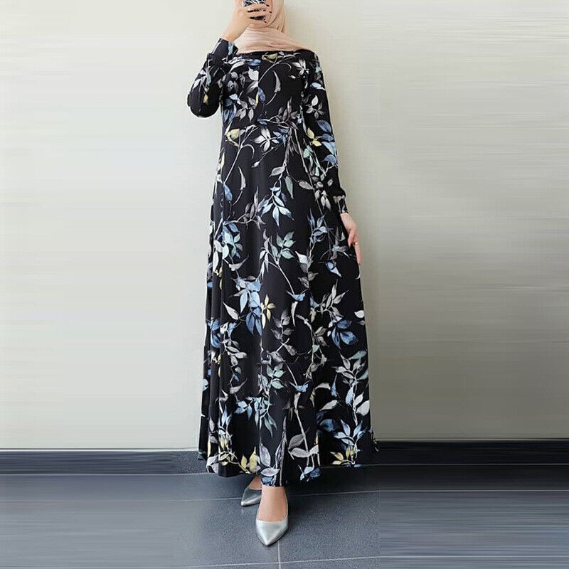 Women Muslim Casual Abaya Long Sleeve Maxi Dress Kaftan Dubai Party Islamic Gown - Picture 6 of 9