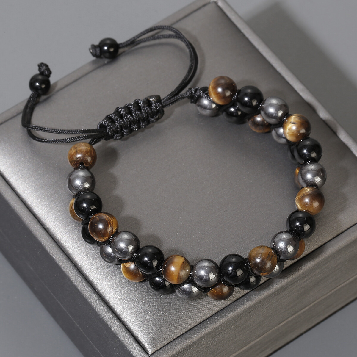 Double Row Triple Stone Beads Protection Crystal Healing Energy Bracelet for Men - Picture 15 of 26