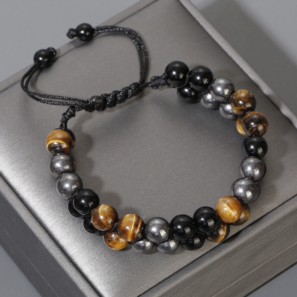 Double Row Triple Stone Beads Protection Crystal Healing Energy Bracelet for Men - Picture 16 of 26
