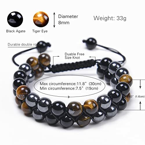 Double Row Triple Stone Beads Protection Crystal Healing Energy Bracelet for Men - Picture 17 of 26