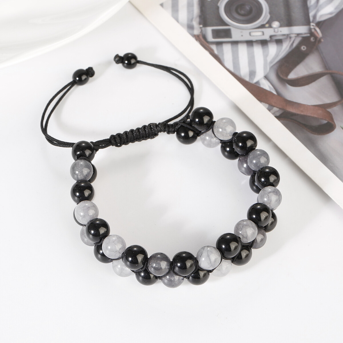Double Row Triple Stone Beads Protection Crystal Healing Energy Bracelet for Men - Picture 18 of 26