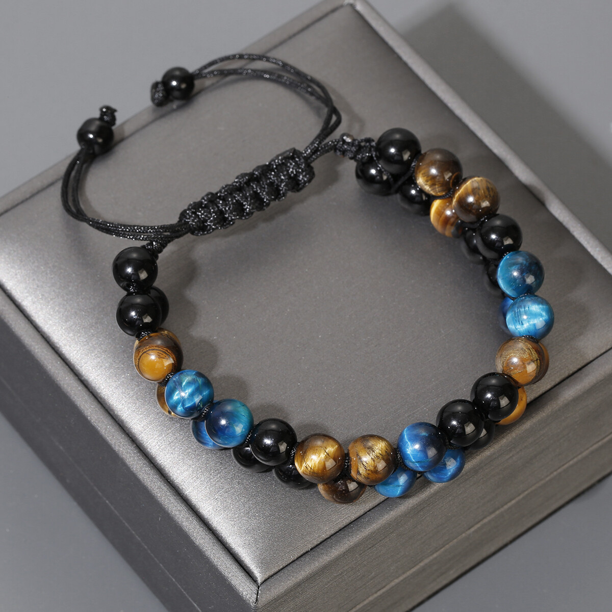 Double Row Triple Stone Beads Protection Crystal Healing Energy Bracelet for Men - Picture 20 of 26
