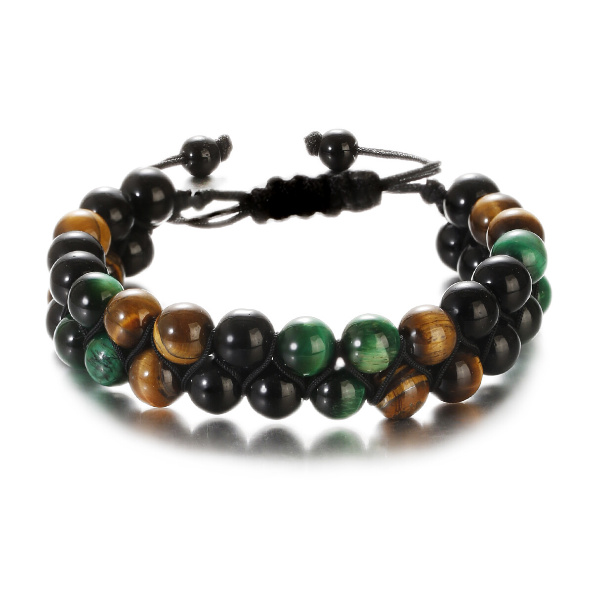 Double Row Triple Stone Beads Protection Crystal Healing Energy Bracelet for Men - Picture 22 of 26