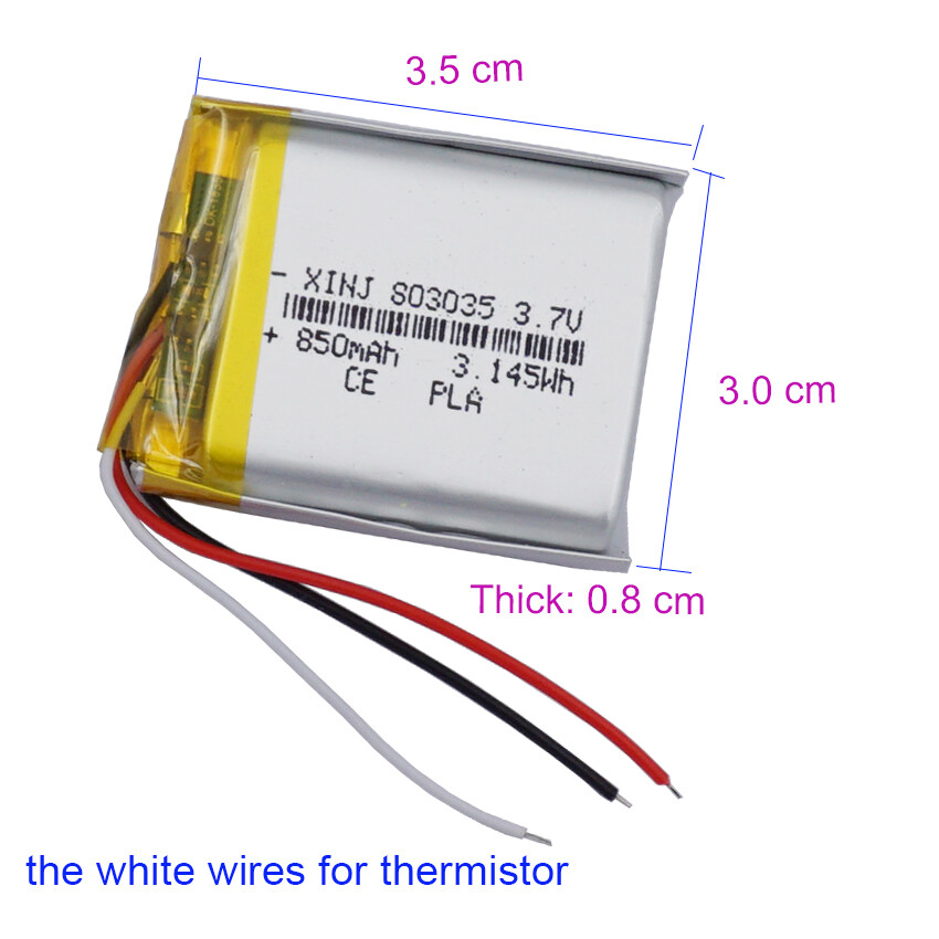 3.7V 850mAh 3.14Wh Li Batterie JST 3Pin Stecker NTC Thermistor 803035 - Bild 15 von 20
