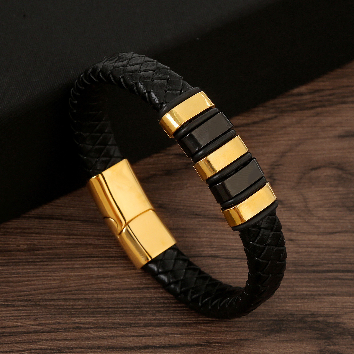 Leather hand woven bracelet, men's bracelet, women's stainless steel accessory - Picture 15 of 16