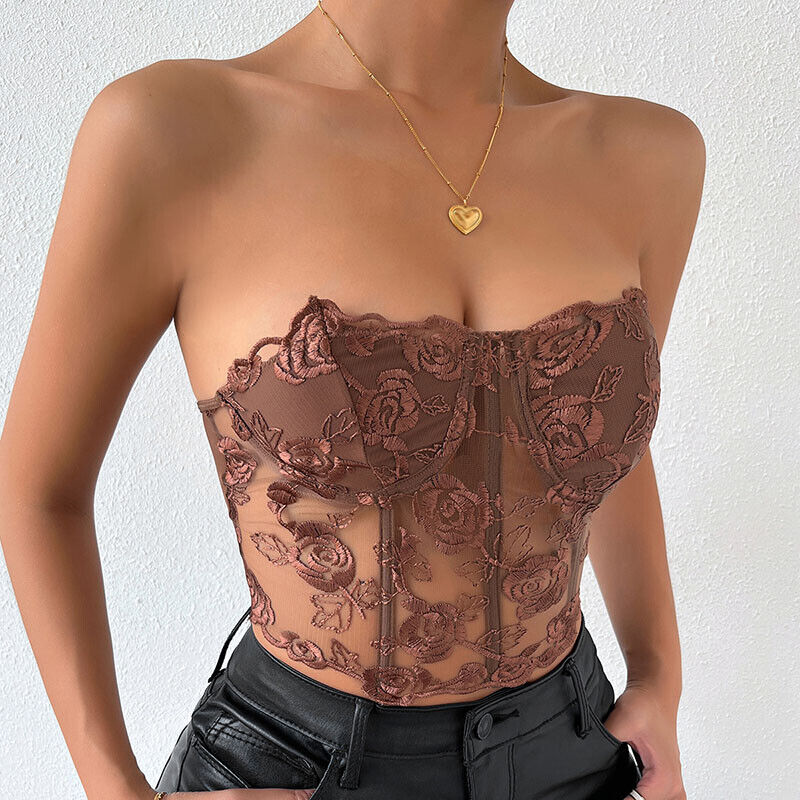 Hot girl lace corset mesh fishbone top embroidered lace sexy - Picture 13 of 16