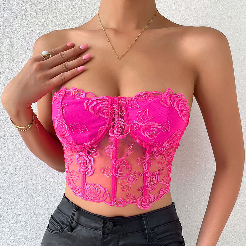 Hot girl lace corset mesh fishbone top embroidered lace sexy - Picture 15 of 16
