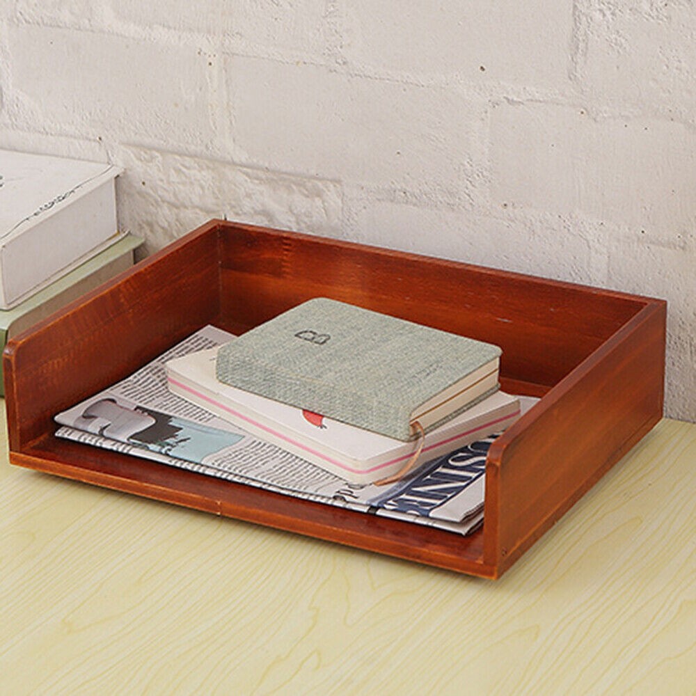 Wooden Desktop File Storage Rack Office A4 Paper Holder Book Shelf Mult Tier - Picture 15 of 18