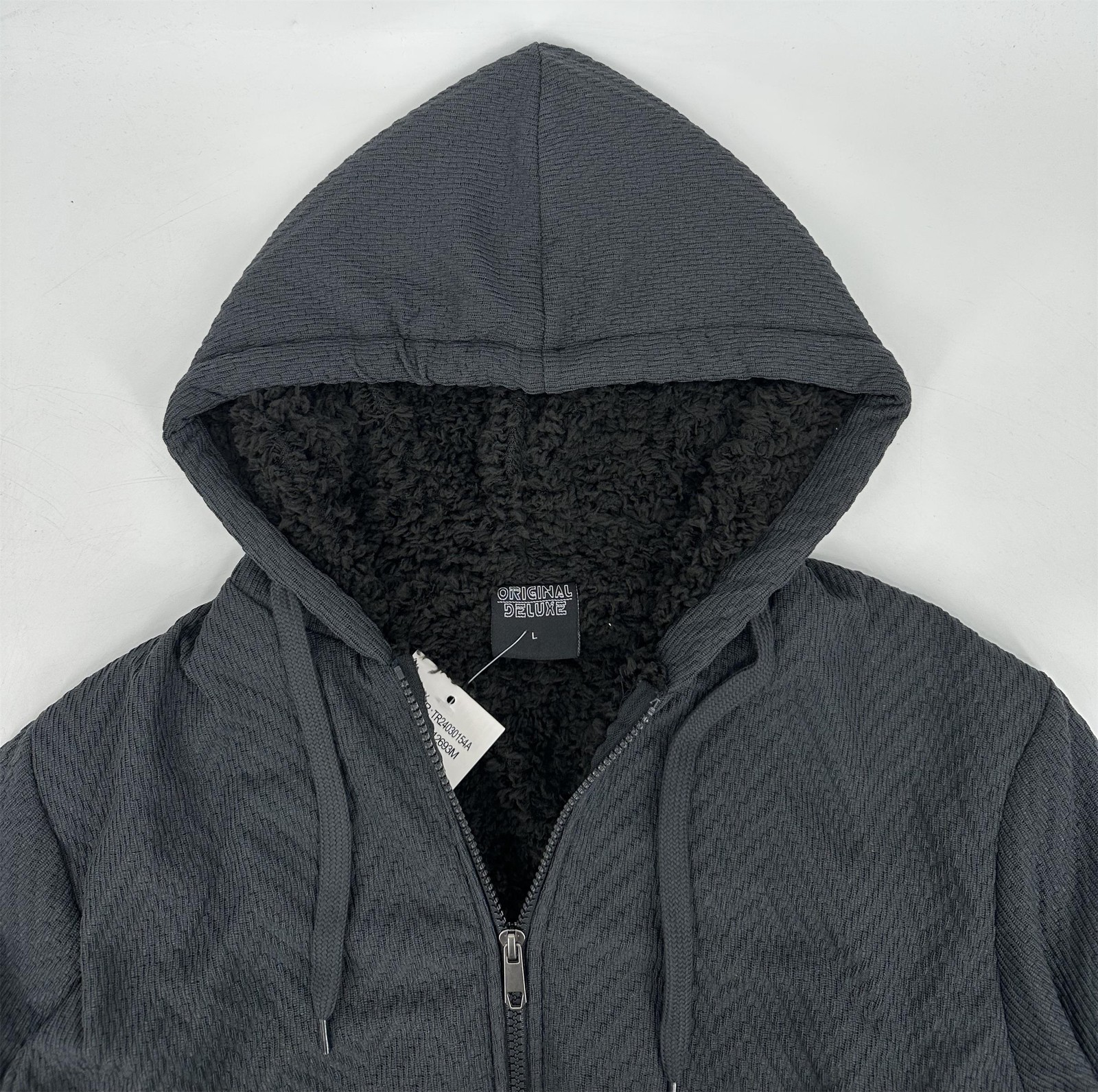Jacquard Textured Hooded Jacket with Sherpa Lined Keep Warm - Picture 16 of 16