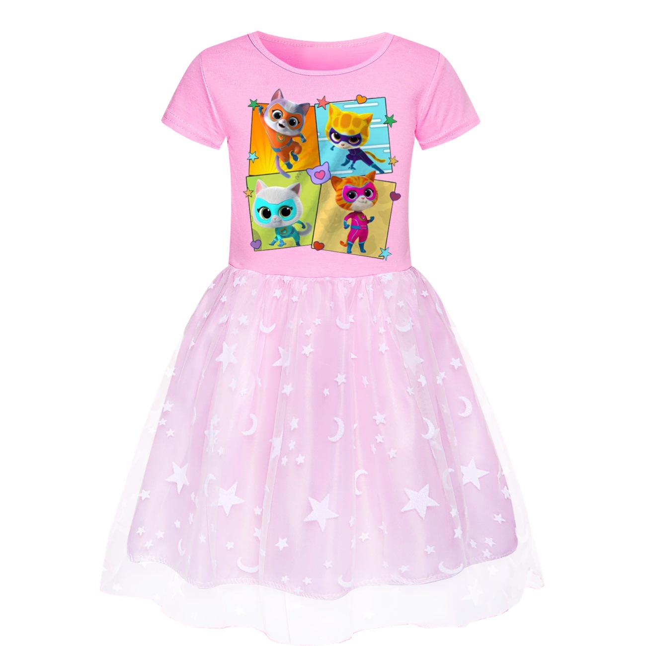 Kids Girls Super-Kitties Dress Cosplay Mesh Sequin Party Fancy Dress+Bag Outfits - Picture 9 of 14
