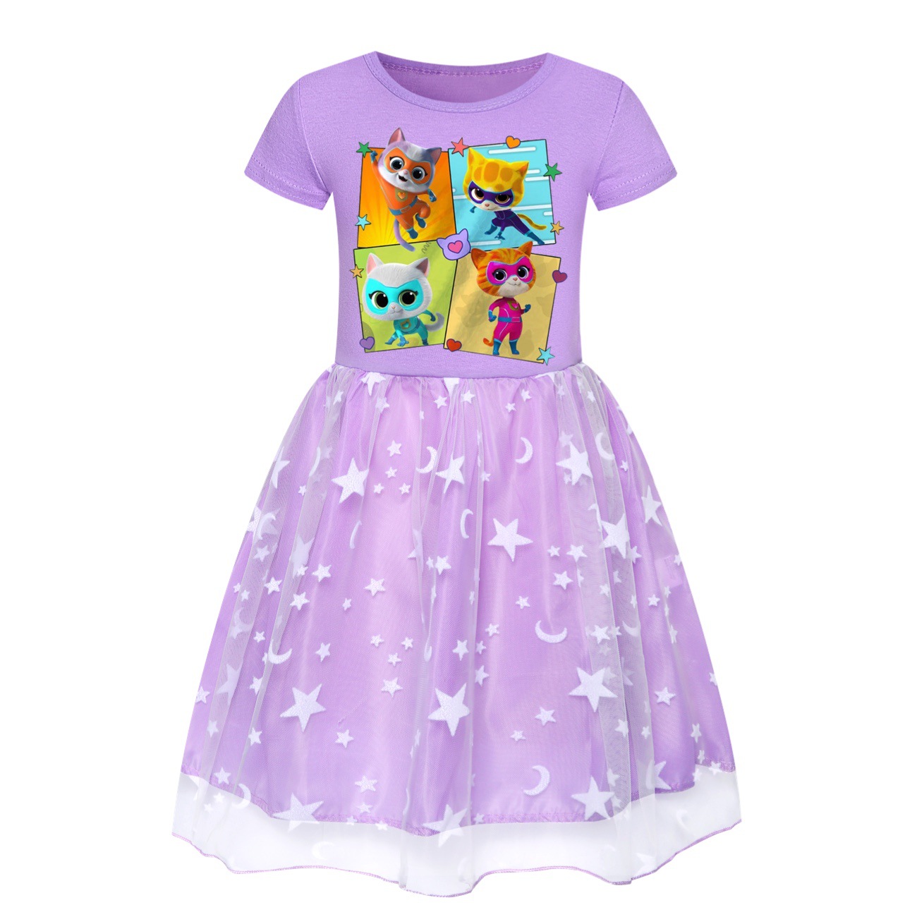 Kids Girls Super-Kitties Dress Cosplay Mesh Sequin Party Fancy Dress+Bag Outfits - Picture 10 of 14