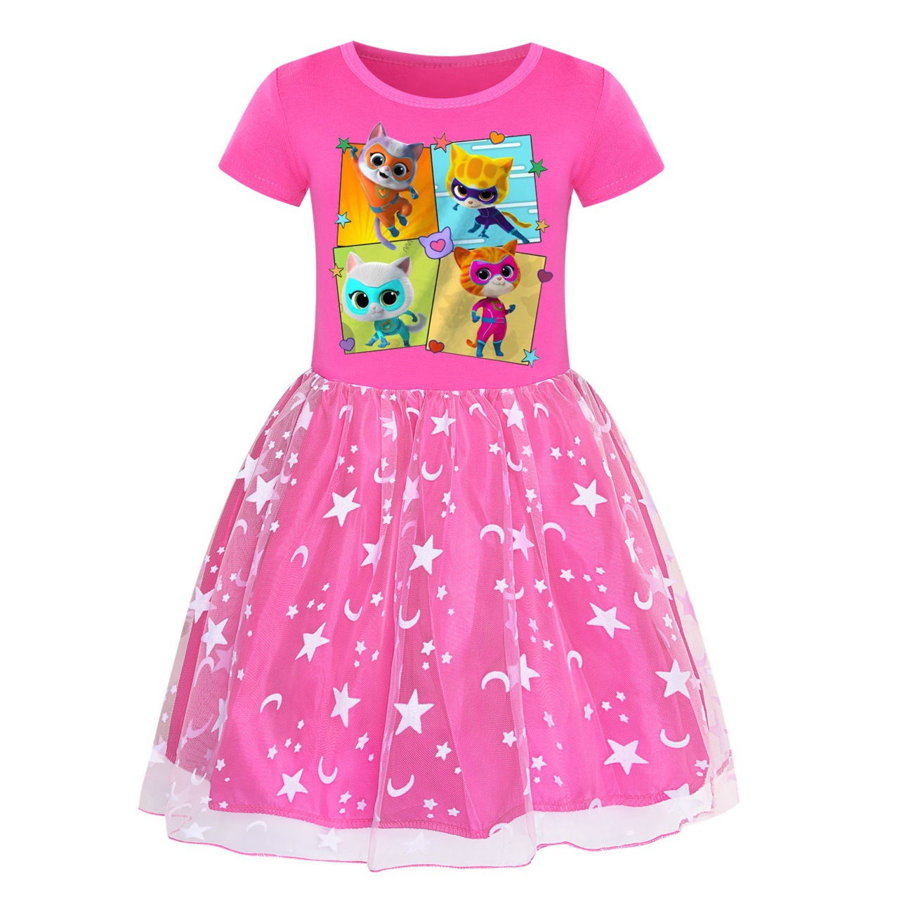 Kids Girls Super-Kitties Dress Cosplay Mesh Sequin Party Fancy Dress+Bag Outfits - Picture 11 of 14