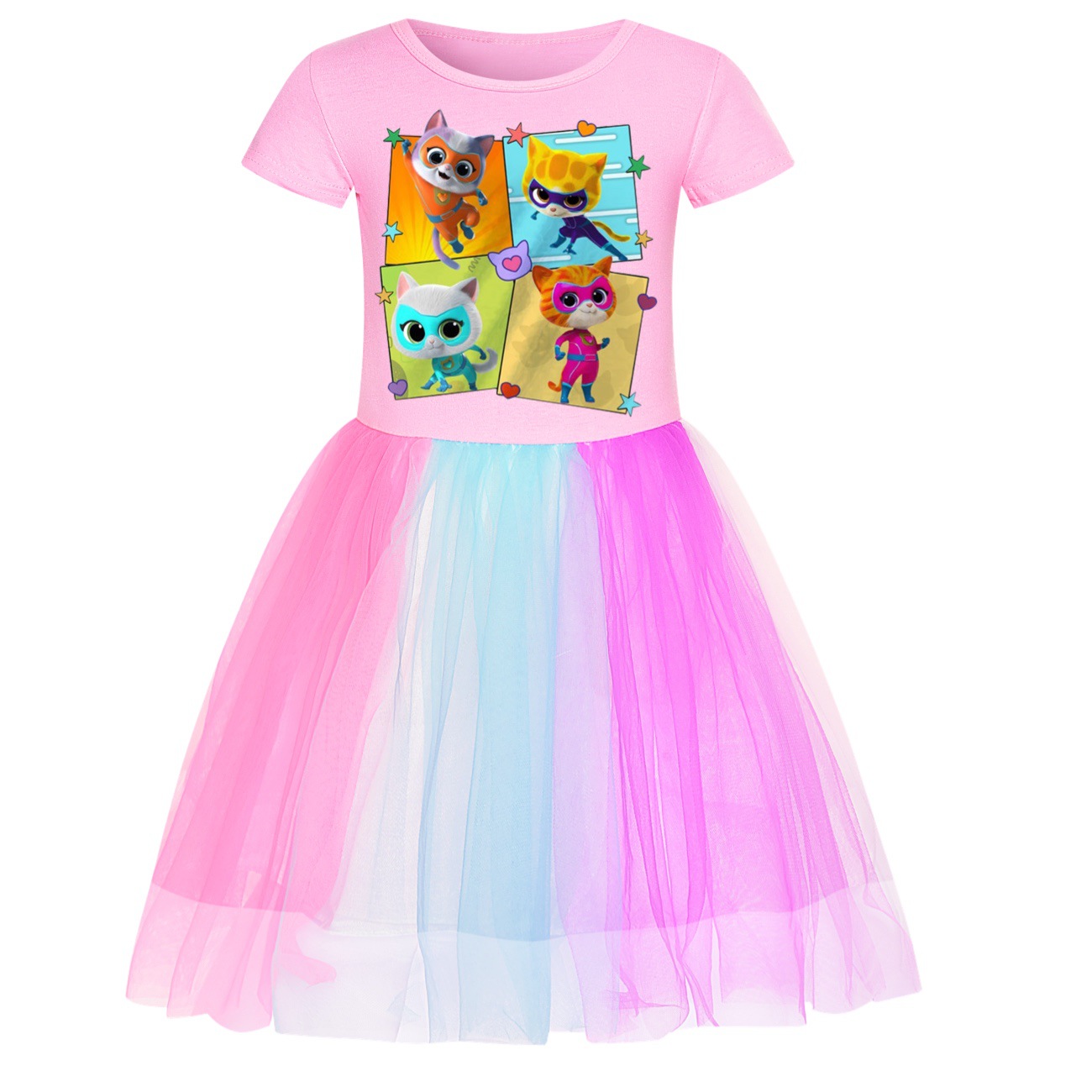 Kids Girls Super-Kitties Dress Cosplay Mesh Sequin Party Fancy Dress+Bag Outfits - Picture 12 of 14