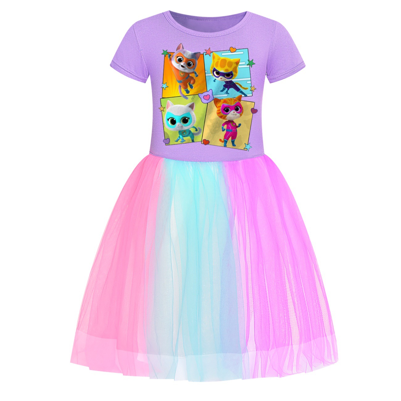 Kids Girls Super-Kitties Dress Cosplay Mesh Sequin Party Fancy Dress+Bag Outfits - Picture 13 of 14