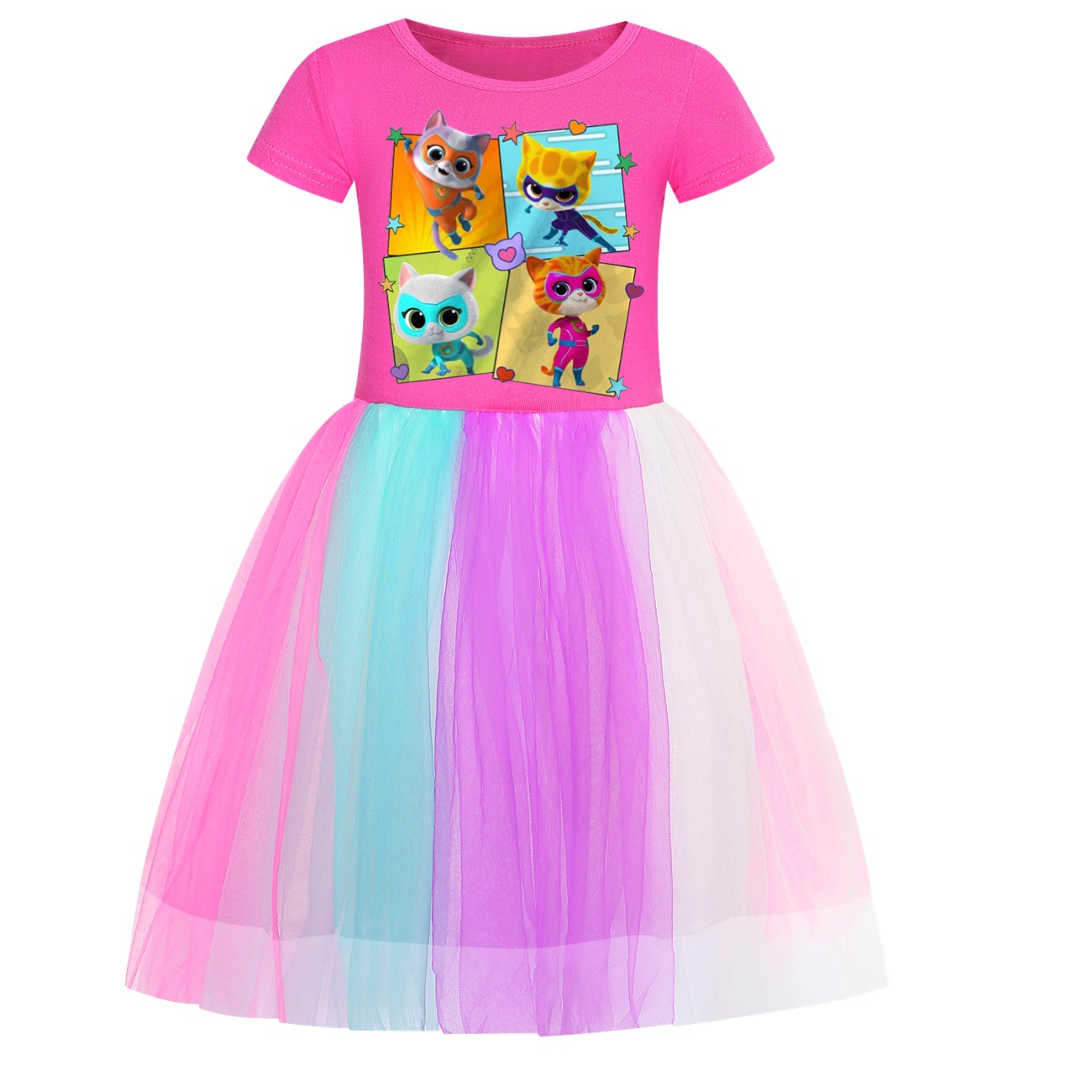 Kids Girls Super-Kitties Dress Cosplay Mesh Sequin Party Fancy Dress+Bag Outfits - Picture 14 of 14
