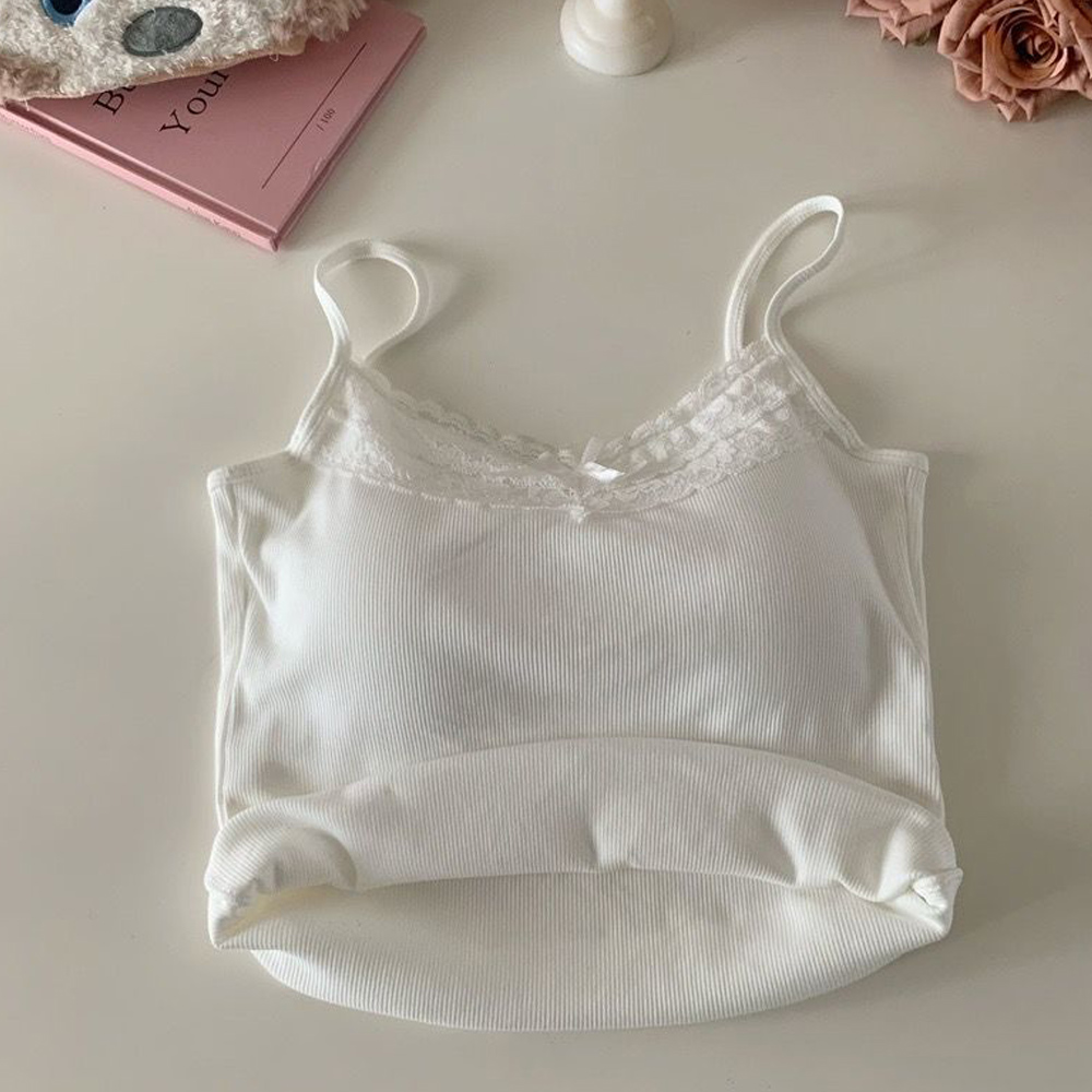 Women's Lace Trim Camisole with Built-in Bra Comfortable Summer Top - Picture 27 of 28