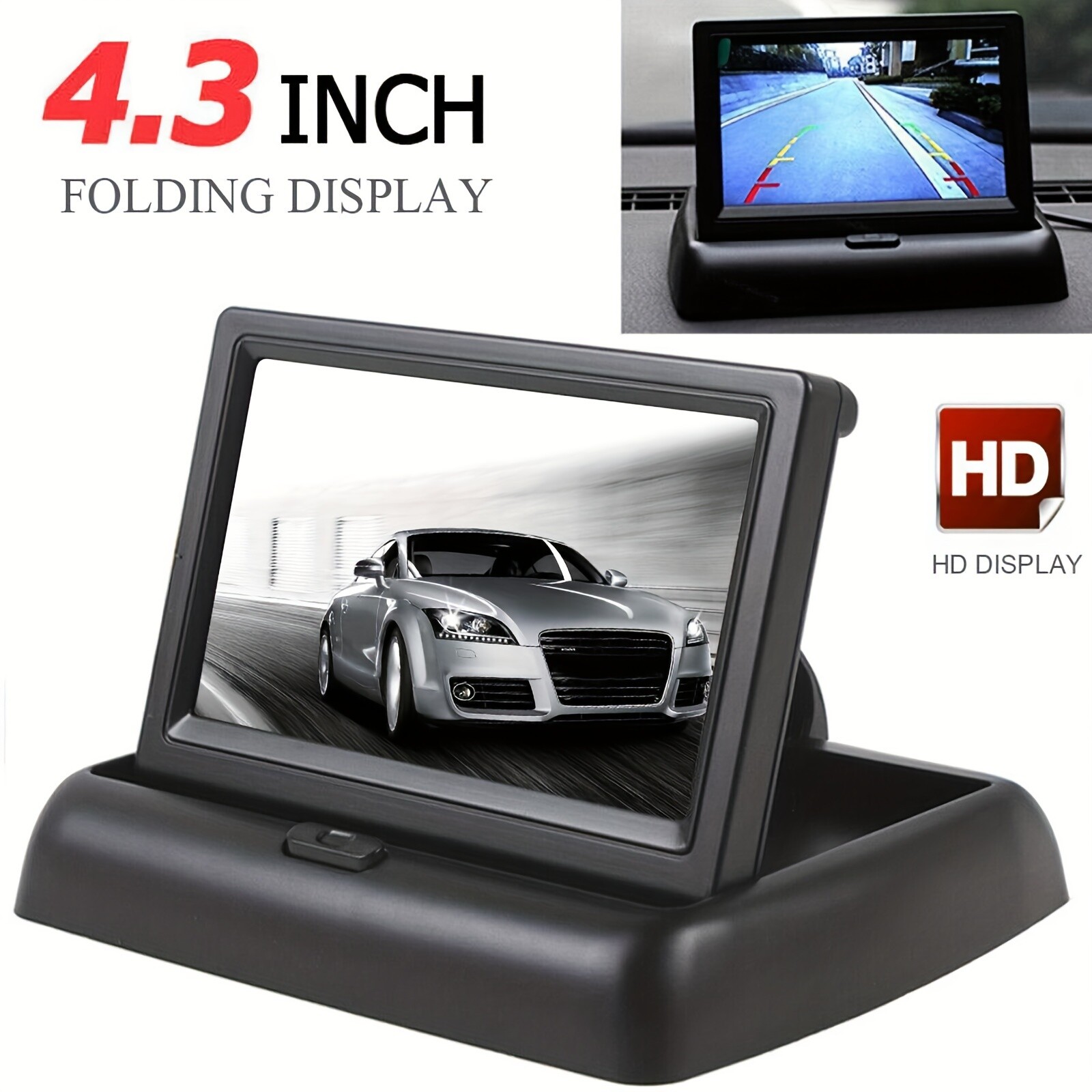 1pc Black LCD 4.3/5 Inch Foldable HD Car Reverse Image Display, Universal Fit